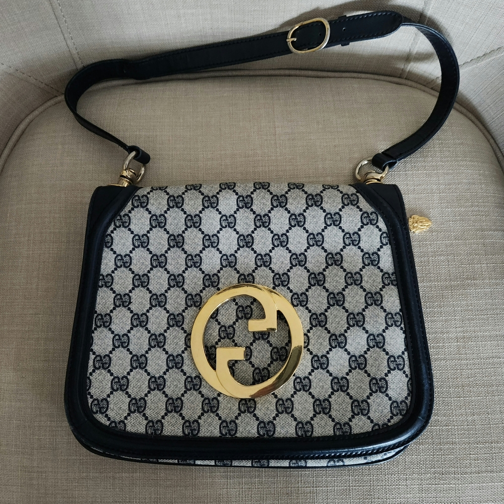 RARE VINTAGE GUCCI 1970s Blue Monogram Blondie Shoulder Bag🔥🔥